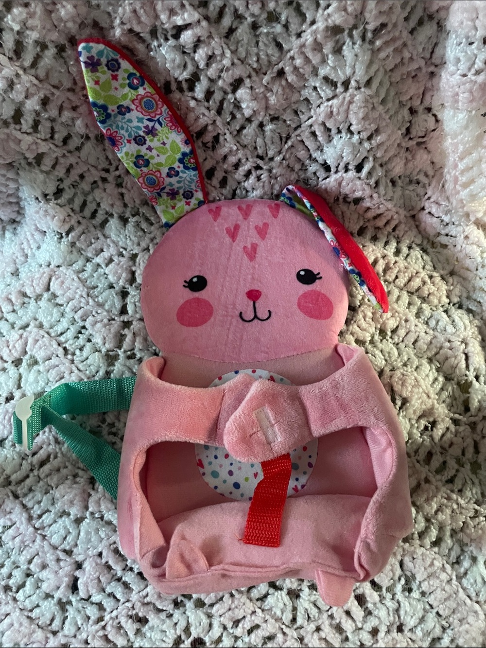 Baby Alive Doll carrier backpack style bunny themed. Adjustable straps.